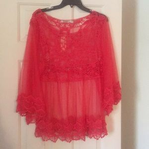Sheer tunic with lace detail